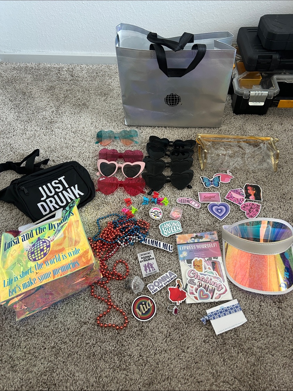 Assorted Festival Accessories Bundle - Holographic Visor & Heart Sunglasses